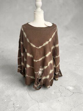 UMGEE Brown Cream Distressed Sweater Sz 1XL NEW NWT